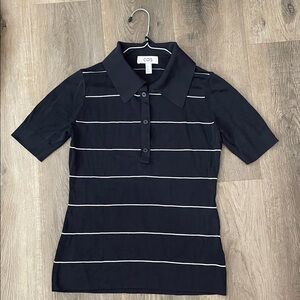 COS Slim Fit Womens Navy and White Striped Polo Knitted Viscose Size Small S